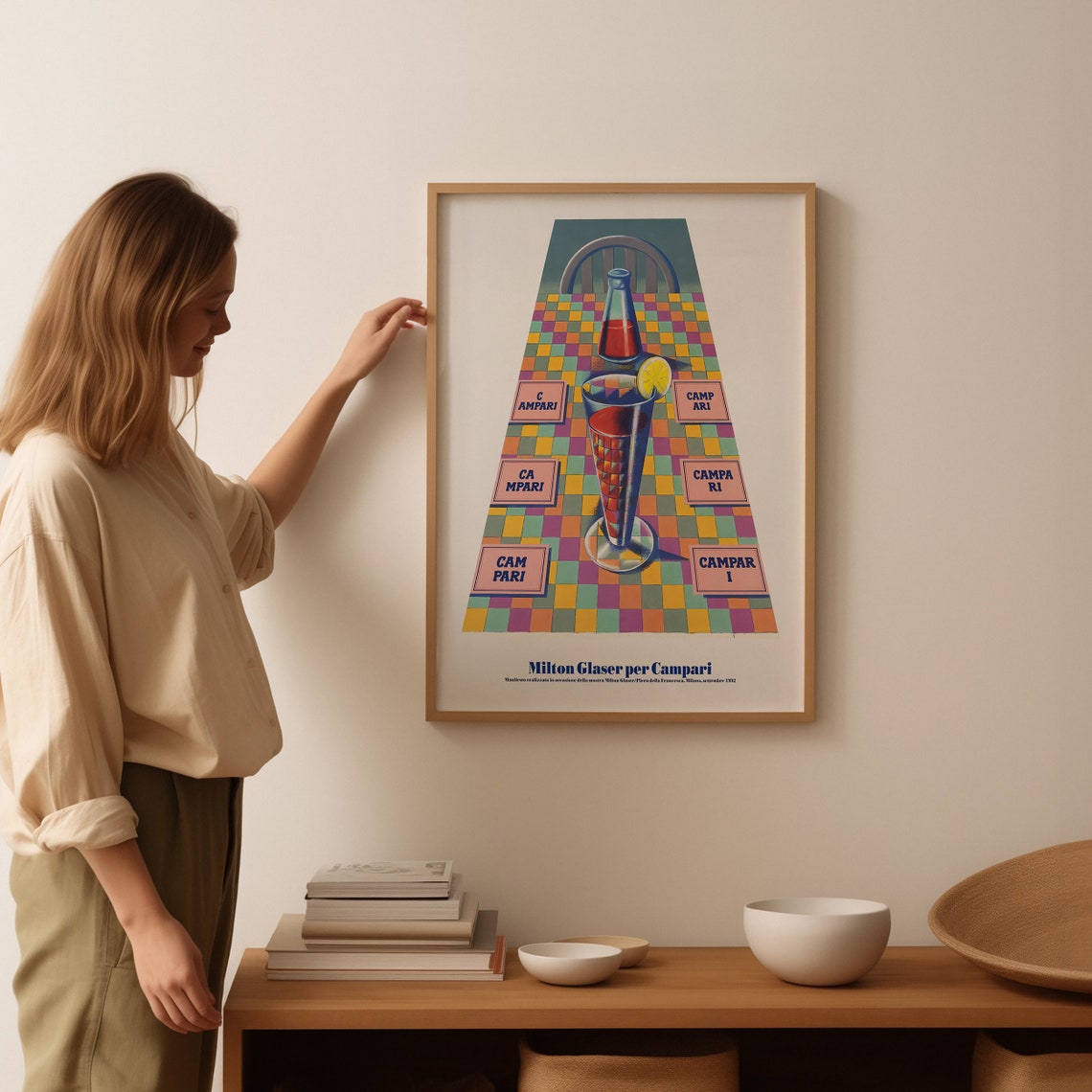 Milton Glaser Per Campari 1992 Vintage Checkered Table Poster - Image 3