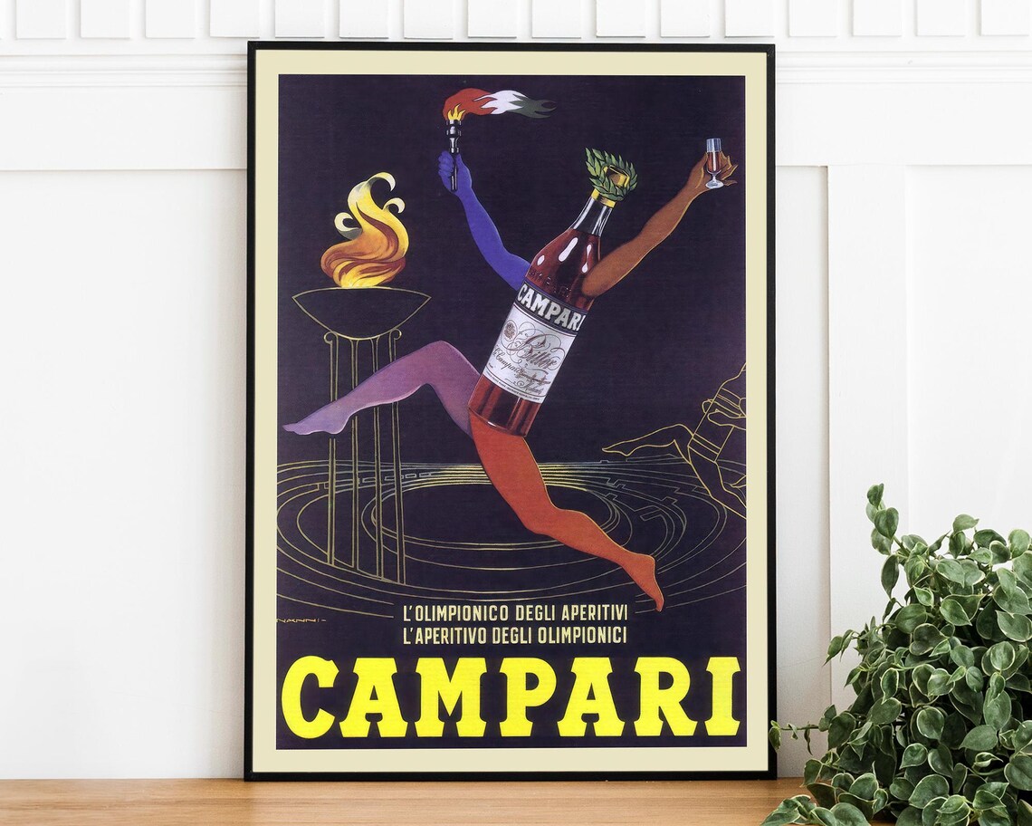 Campari Olympic Runner Torch Vintage Italian Advertising Poster