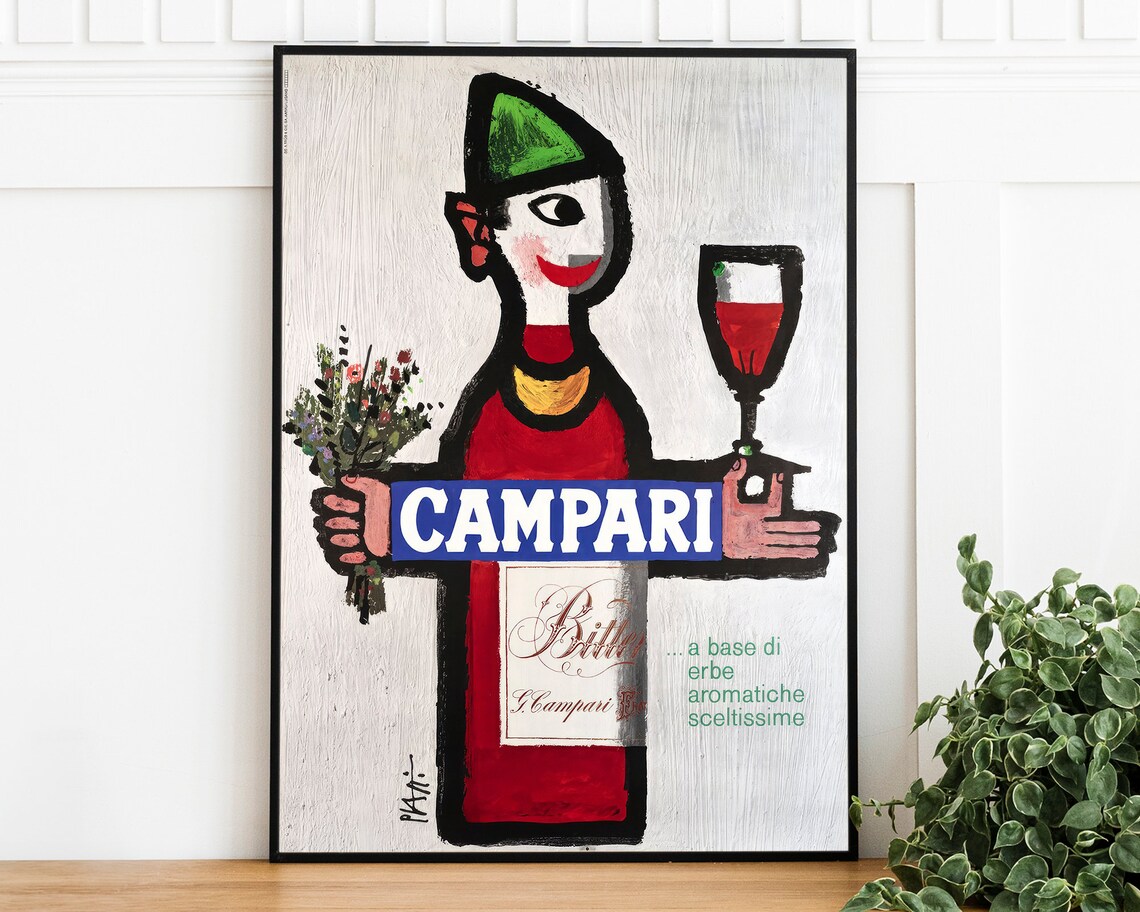 Campari Bitter Bottle Figure Vintage Italian Advertising Art Poster
