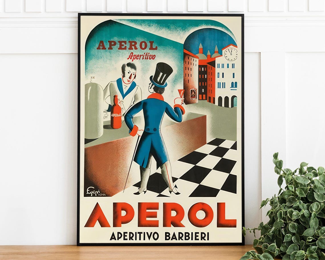 Aperol Aperitivo Barbieri Dapper Bar Scene Vintage Italian Ad Poster