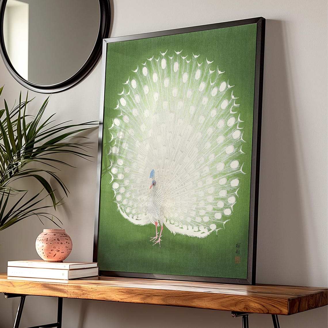 Ohara Koson White Peacock Fanned Tail Japanese Bird Art Print - Image 3