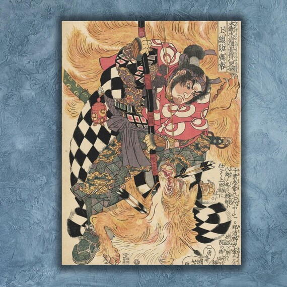 Utagawa Kuniyoshi Samurai Warrior Japanese Ukiyo E Woodblock Battle Print