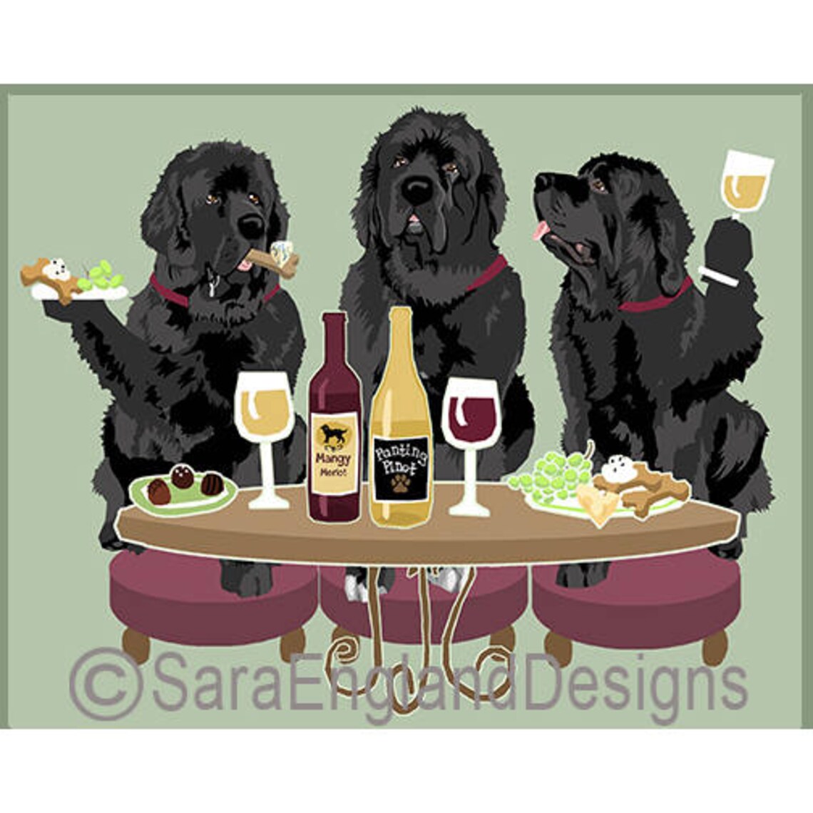 Dogs Wineing Newfoundland Dog Lover Poster Print