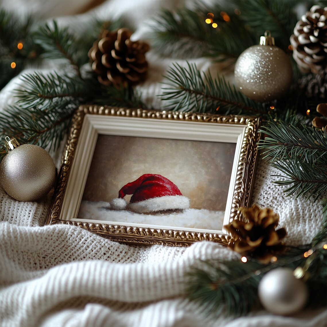 Santa Hat Resting on Snow Vintage Christmas Still Life Poster - Image 7