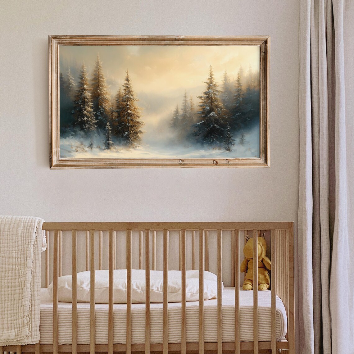 Misty Snowy Pine Forest Vintage Oil Painting Winter Woods Poster - Image 4