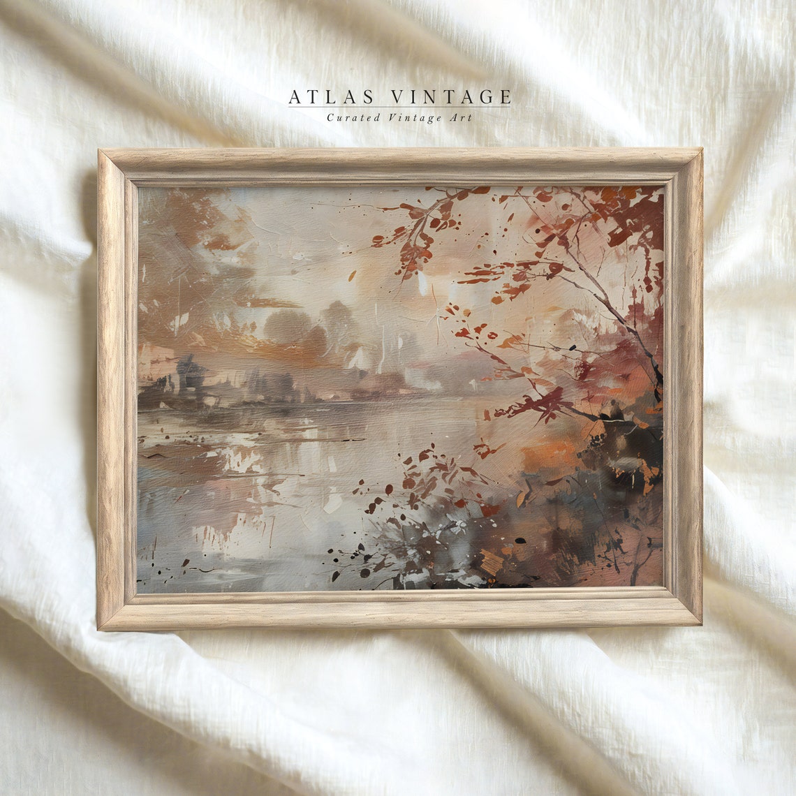 Misty Autumn Lake Red Foliage Watercolor Fall Landscape Poster - Image 8