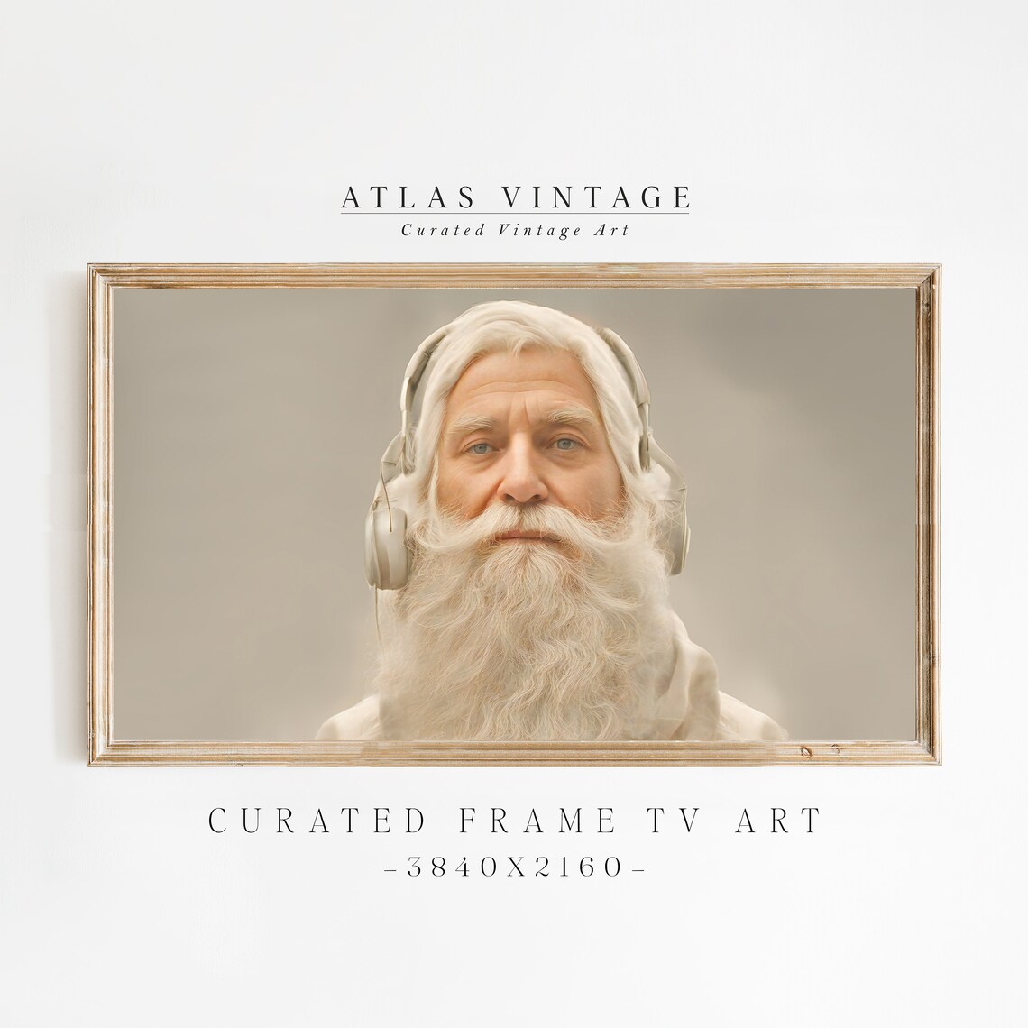 Funny Santa Claus Wearing Headphones Modern Christmas Portrait Poster