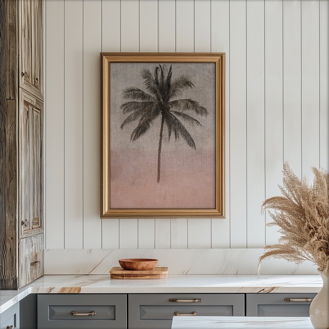 Minimalist Palm Tree Silhouette Sunset Ombre Vintage Botanical Print - Image 2