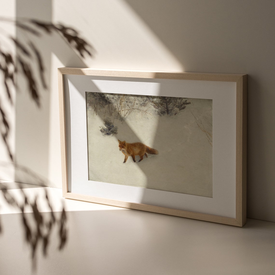 Red Fox in Winter Snow Minimal Vintage Animal Painting Rustic Poster - Image 6