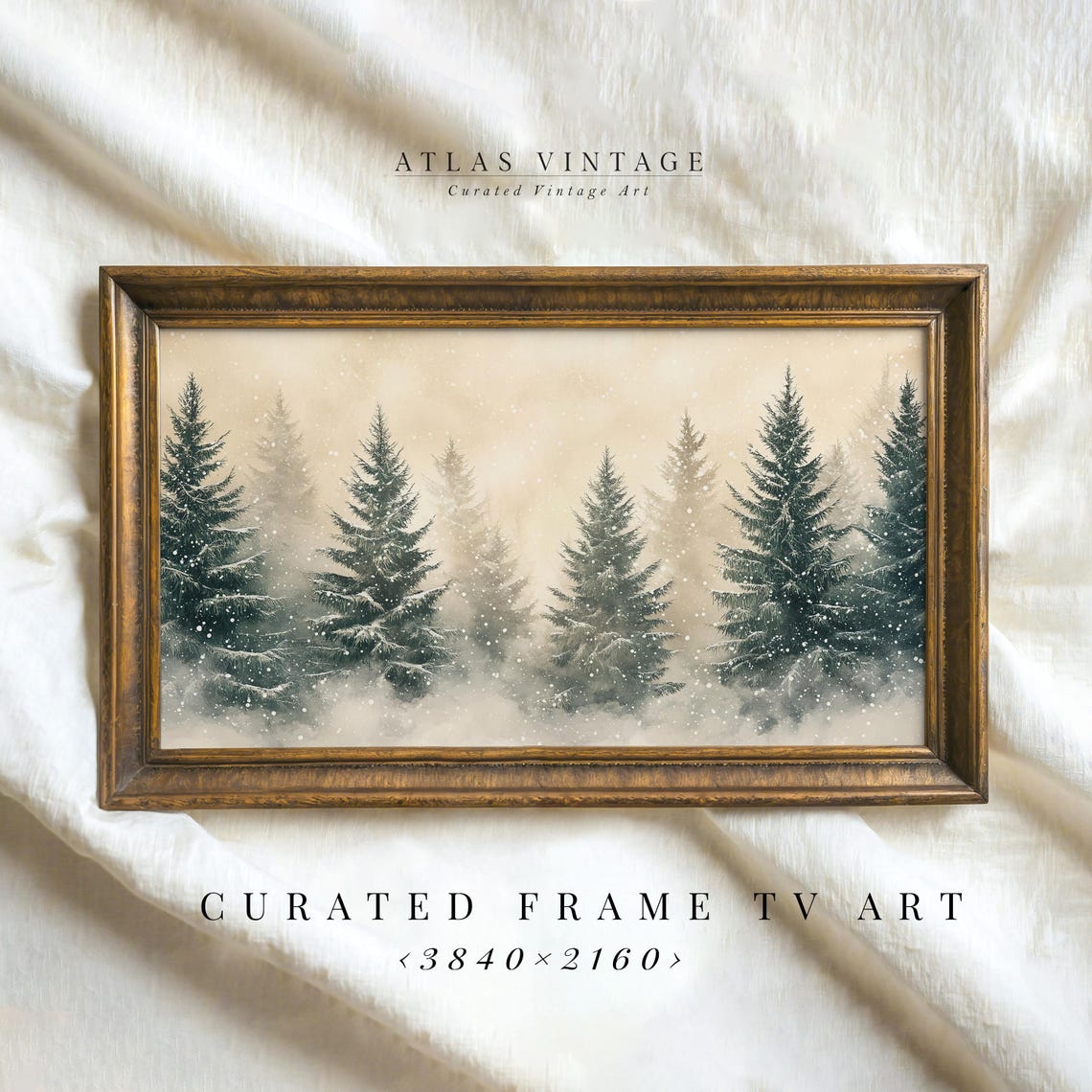 Snowy Evergreen Forest Falling Snow Neutral Winter Scene Poster