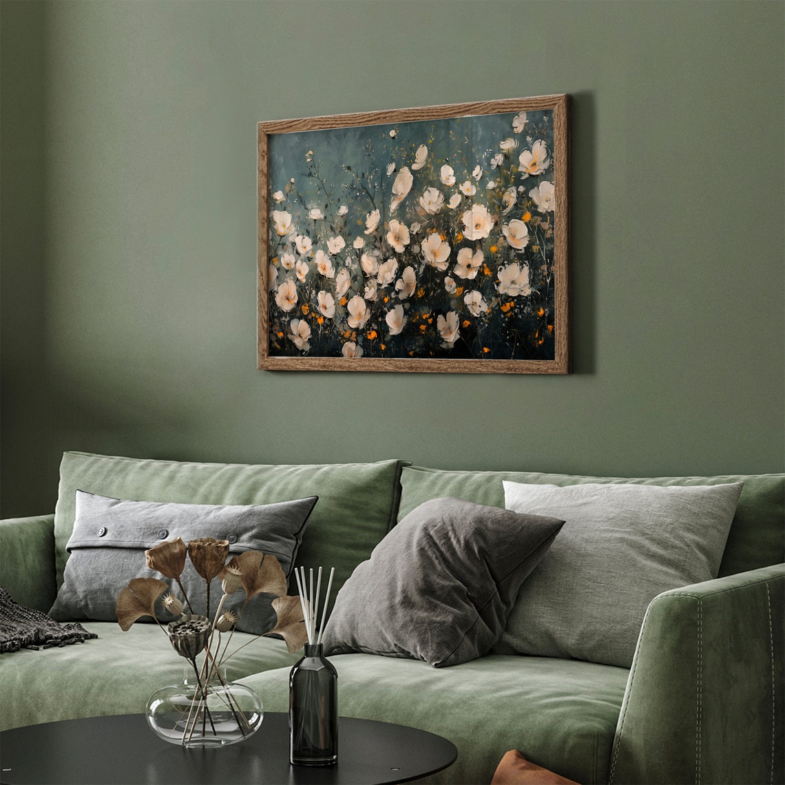 Moody Dark Floral White Anemone Night Garden Frame TV Art Print - Image 4
