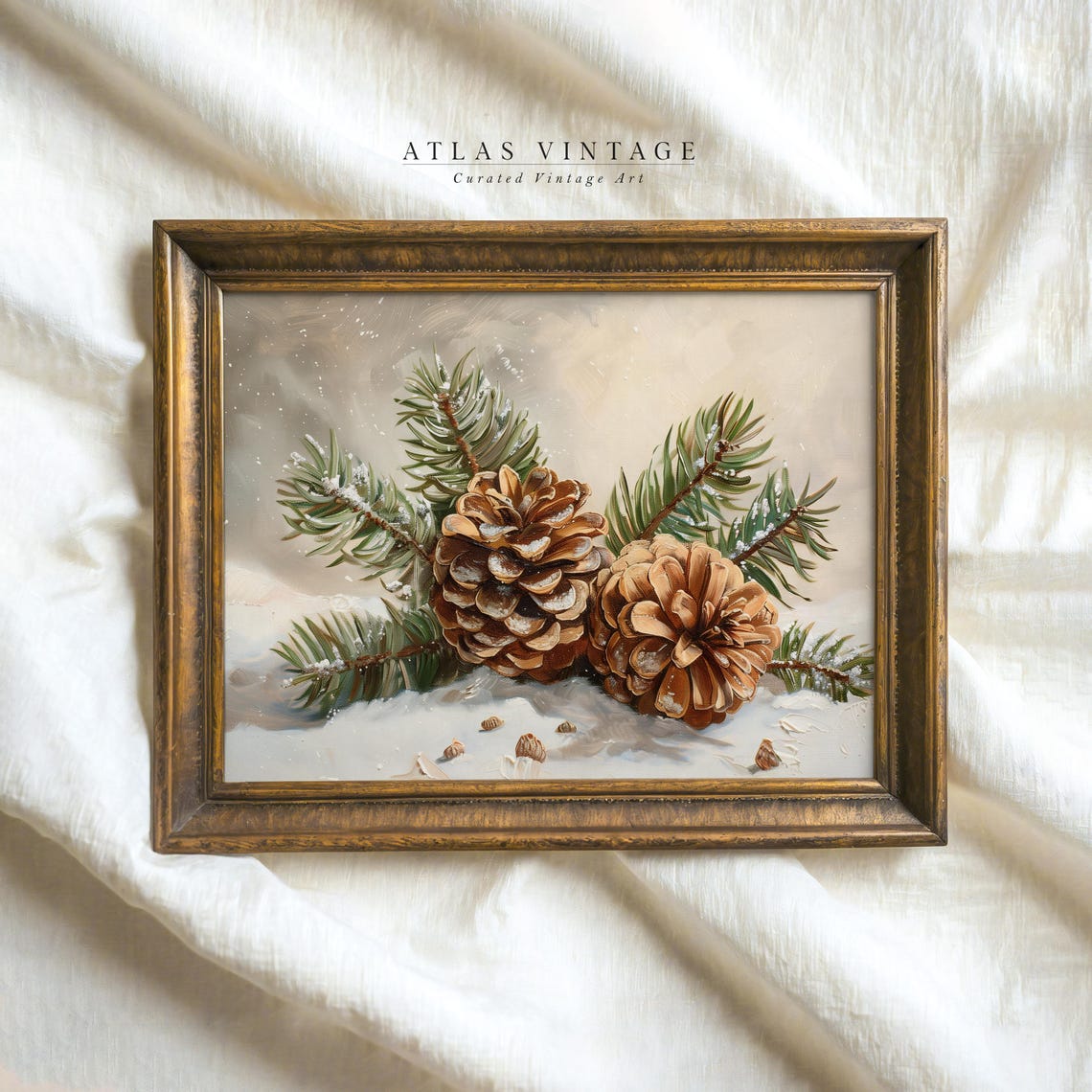 Frosted Pinecones and Evergreen Boughs in Snow Winter Holiday Poster