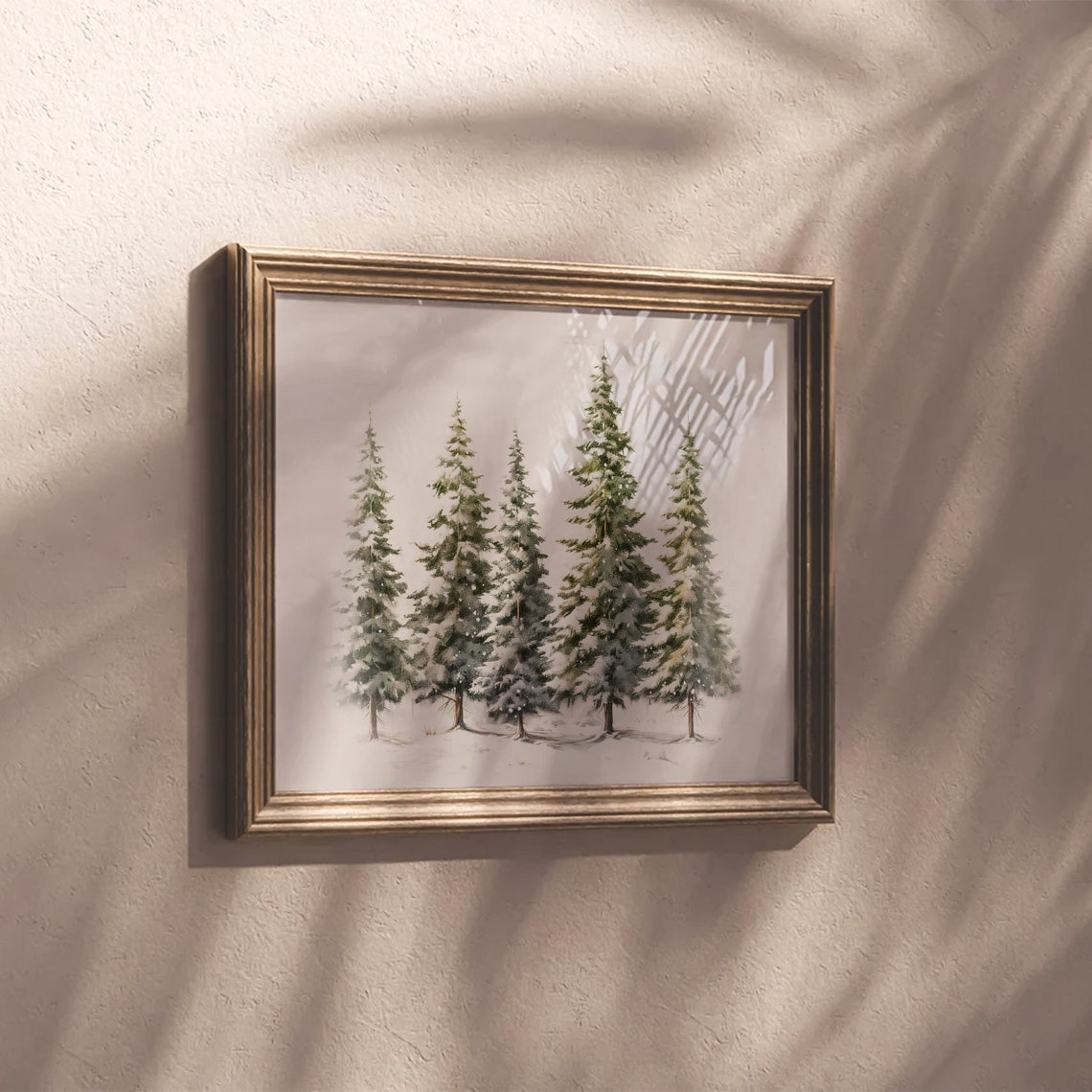 Five Snowy Pine Trees Minimalist Winter Forest Watercolor Poster - Image 4
