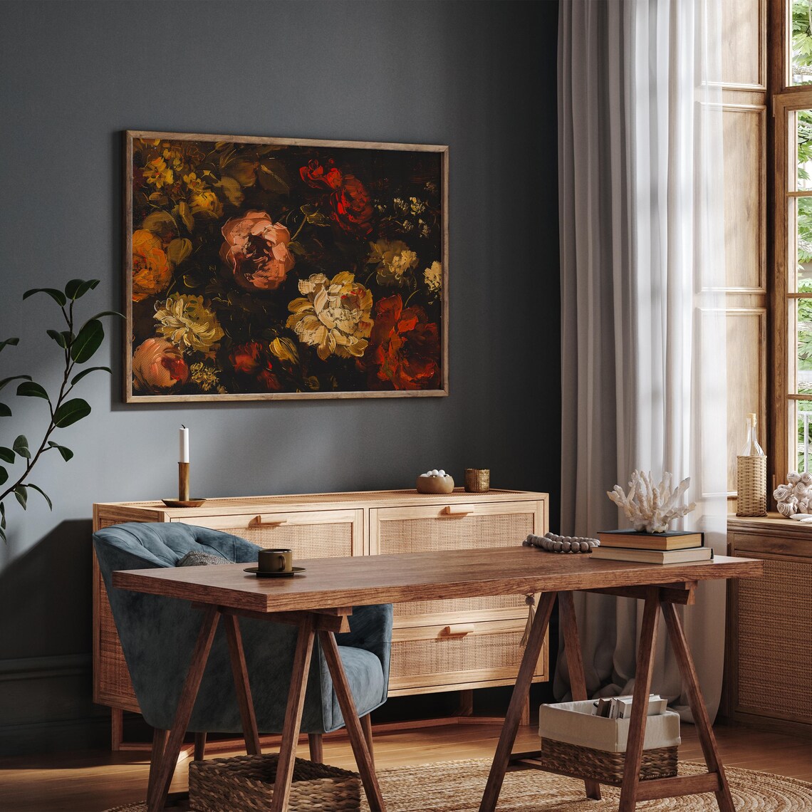 Dark Moody Floral Oil Painting Vintage Dutch Still Life Poster - Image 6