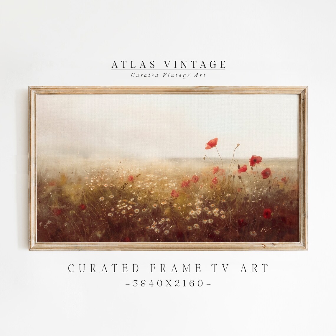 Misty Meadow Red Poppies Poster Dreamy Wildflower Field Painting