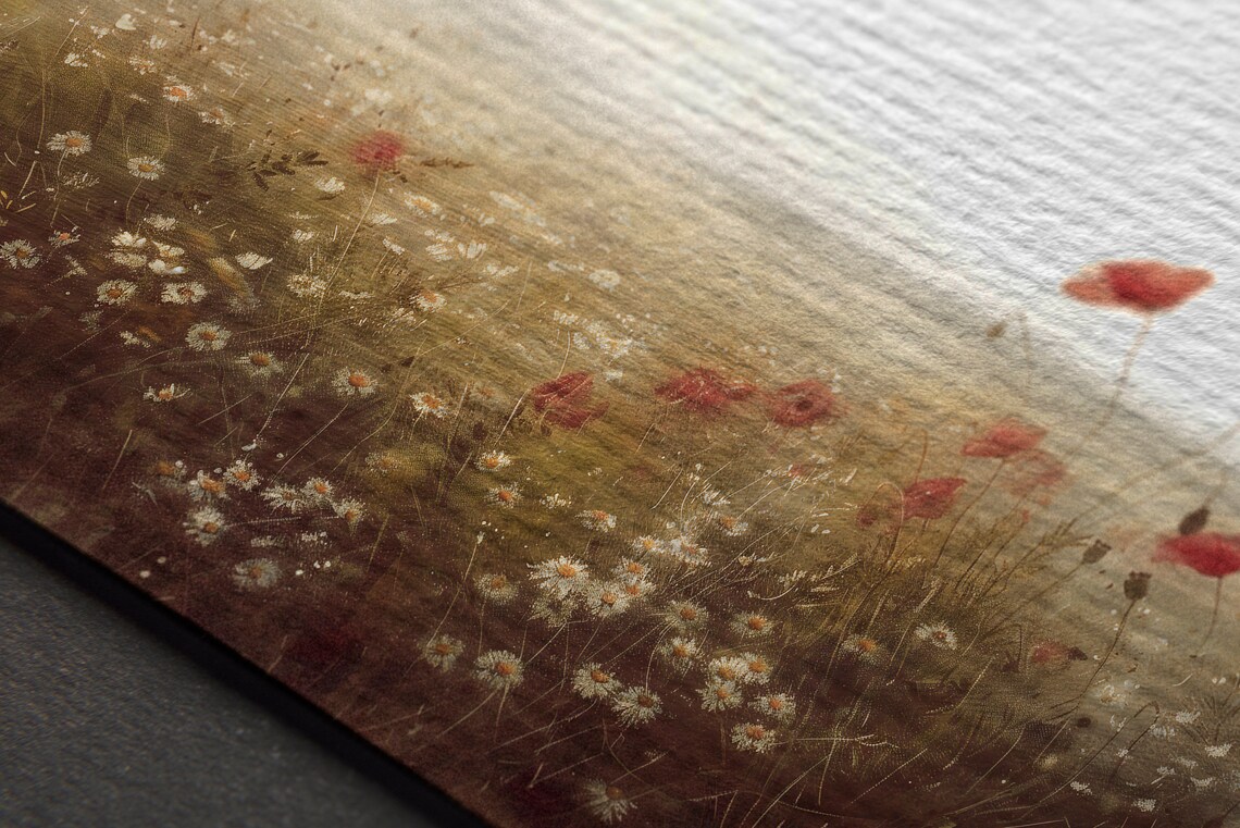 Red Poppies and Daisies in Meadow Vintage Wildflower Field Art Poster - Image 8