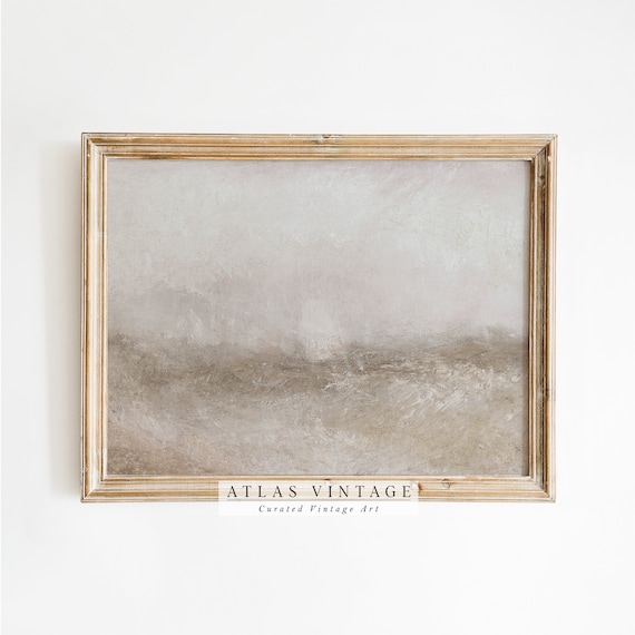 Soft Neutral Beige Abstract Seascape Textured Misty Ocean Painting Poster