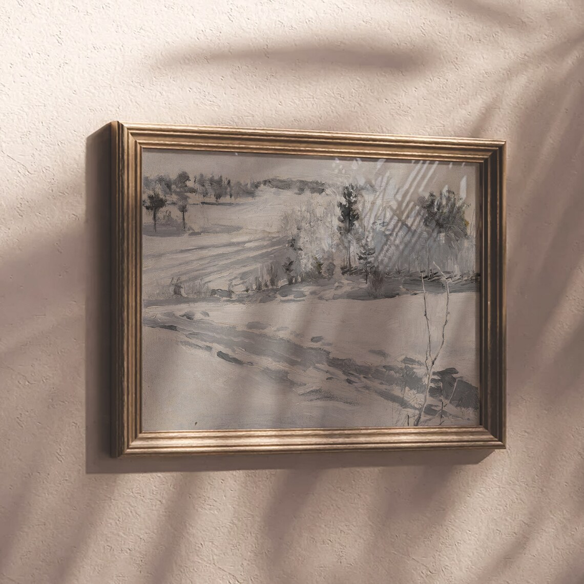 Muted Snowy Winter Landscape With Winding Path Minimalist Vintage Poster - Image 5
