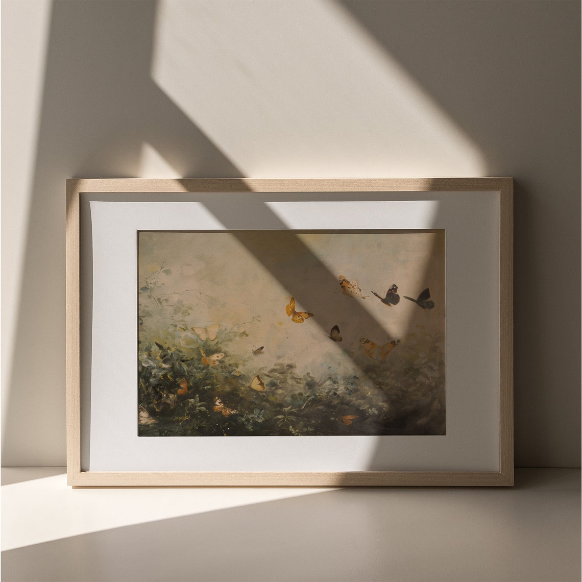 Colorful Butterflies Flying Over Misty Garden Painting Poster - Image 6