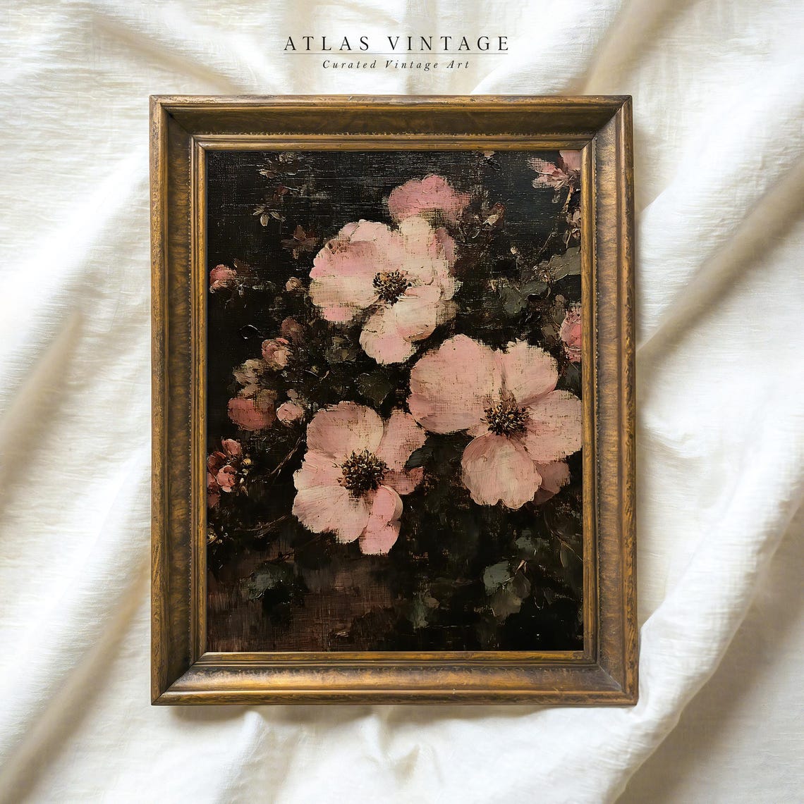 Vintage Pink Wild Roses Oval Frame Dark Botanical Flower Art Poster - Image 5