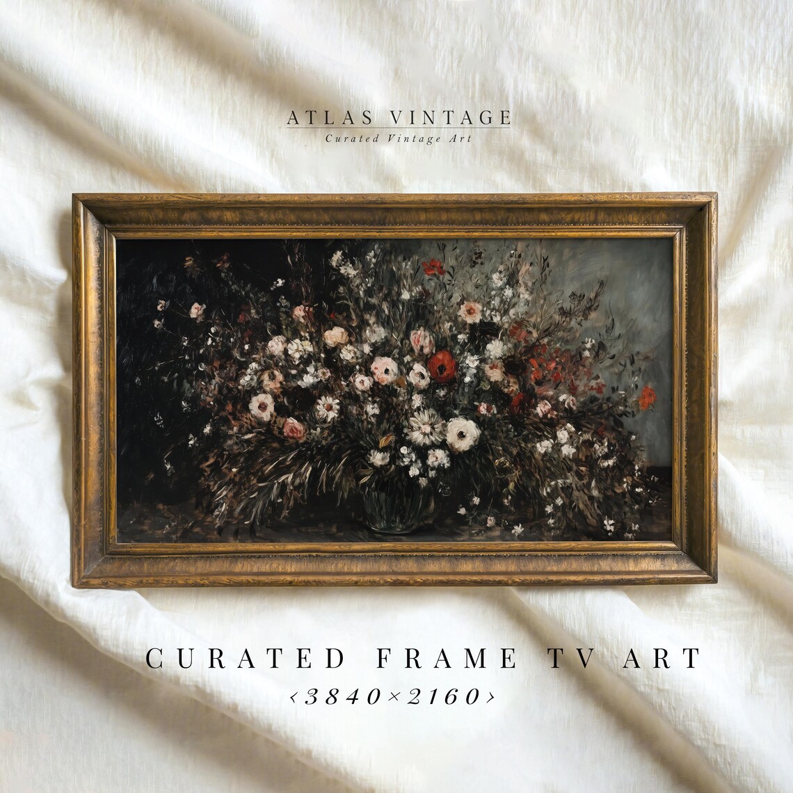 Dark Moody Flower Bouquet in Vase Vintage Floral Still Life Poster - Image 5