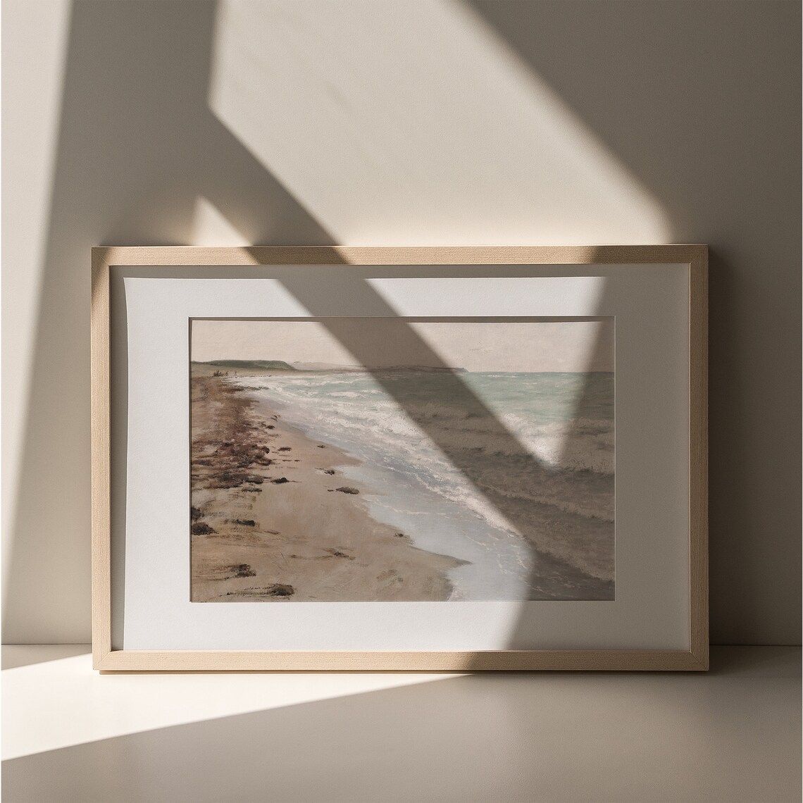 Vintage Coastal Seascape Sandy Beach With Foam Waves Art Poster - Image 3