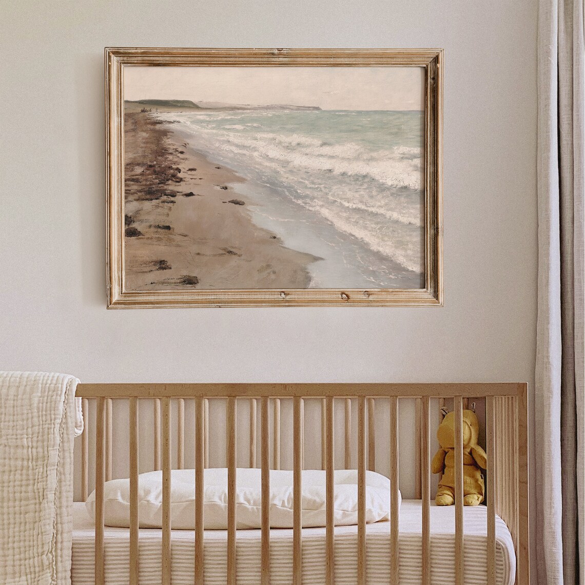 Vintage Coastal Seascape Sandy Beach With Foam Waves Art Poster - Image 4