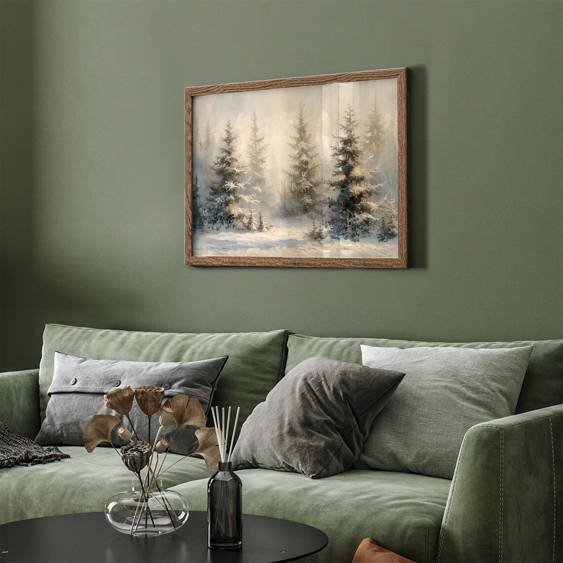 Snowy Evergreen Forest in Sunlit Mist Vintage Winter Frame TV Poster - Image 4