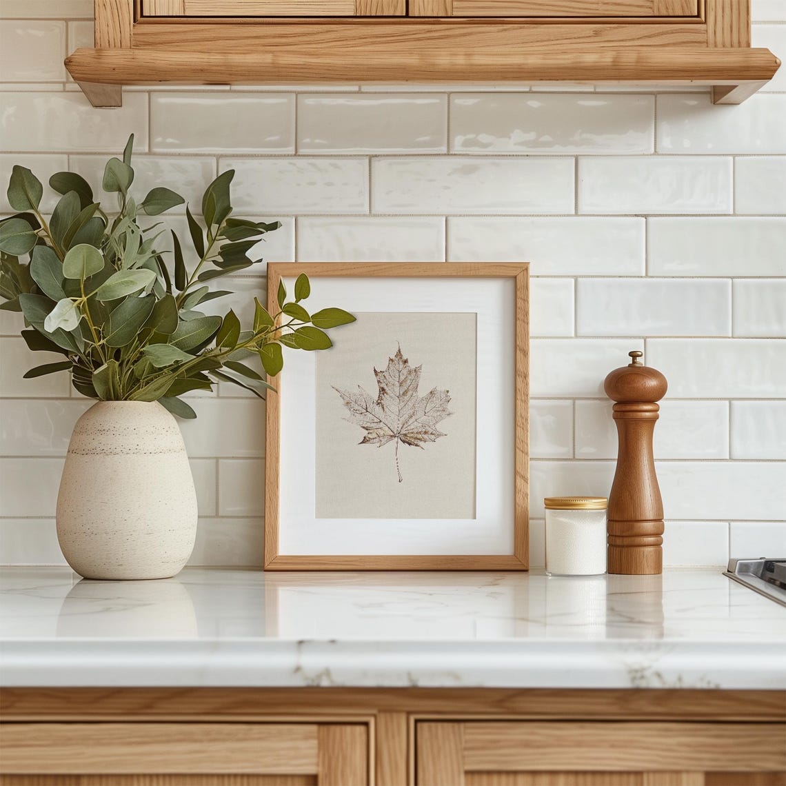 Pressed Maple Leaf Botanical Sketch Neutral Autumn Wall Poster - Image 5