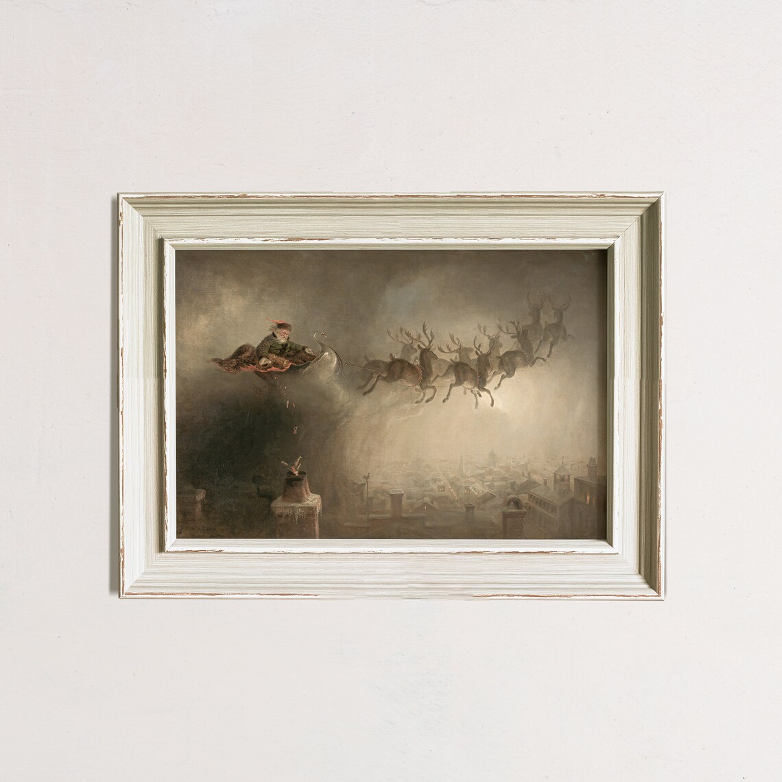 Santa Claus Flying His Sleigh Over a Snowy Town Christmas Poster - Image 4