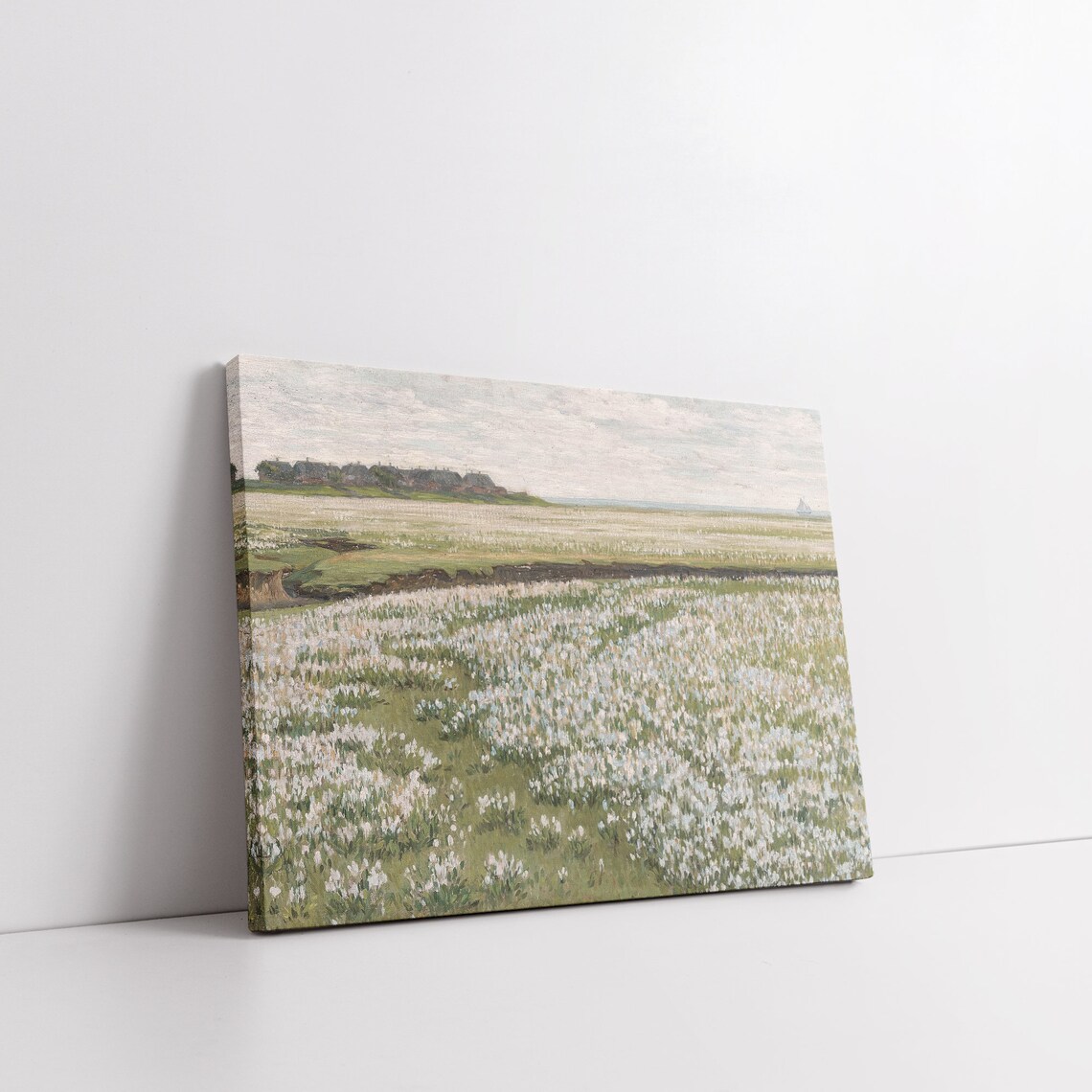 Vintage Spring Meadow Print Antique White Wildflower Field Landscape Painting - Image 8