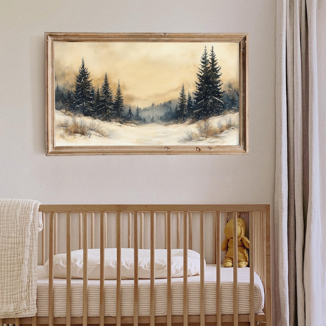 Golden Morning Snowy Pines Vintage Winter Forest Landscape Poster - Image 5