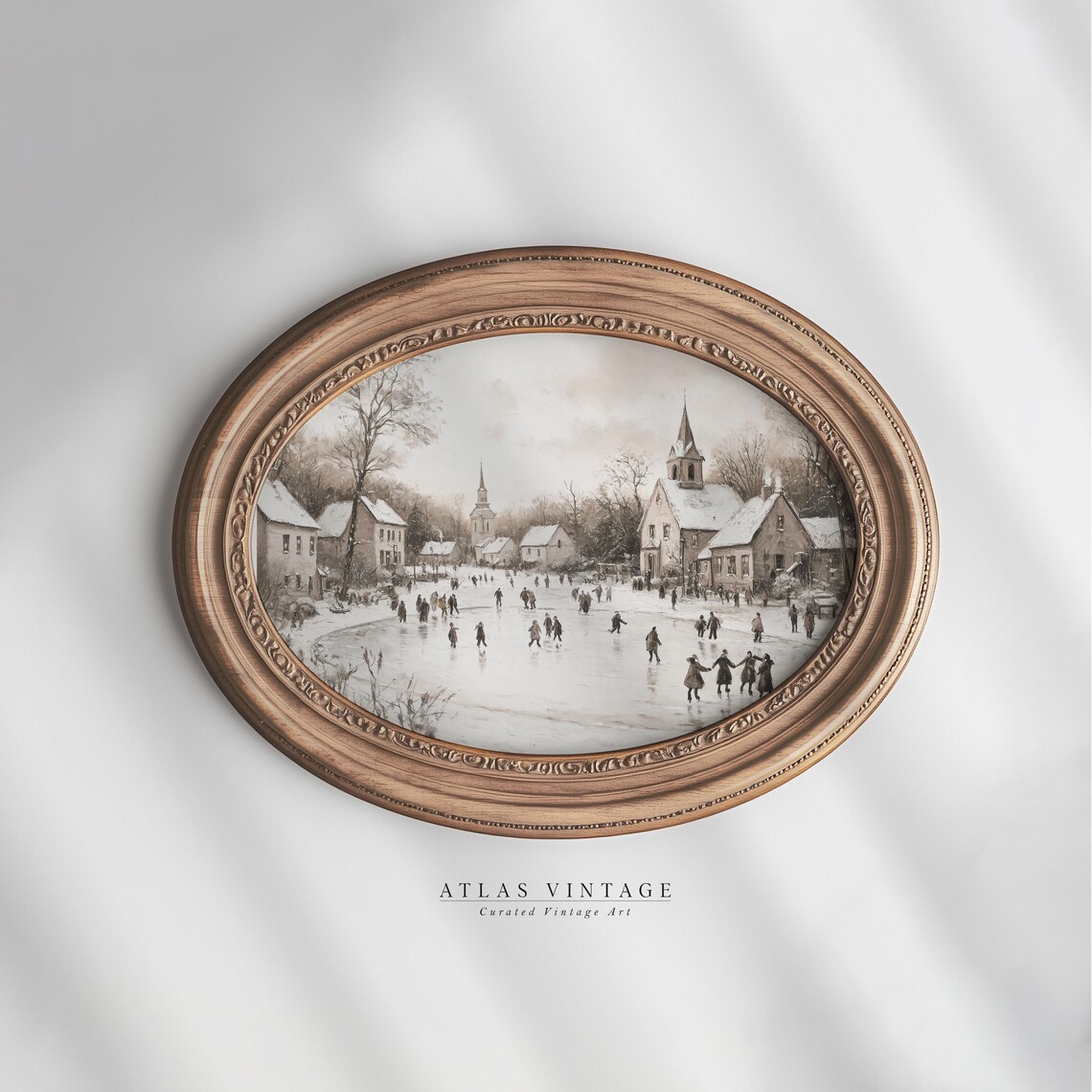 Vintage Hockey Players Print Neutral Winter Holiday Decor Christmas Village Snowy Landscape Painting Cityscape Prints - Image 7