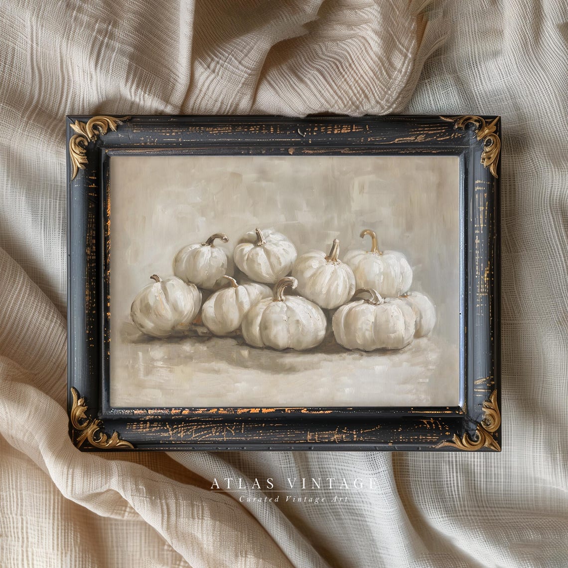 White Pumpkins Still Life Neutral Beige Vintage Fall Farmhouse Poster - Image 2