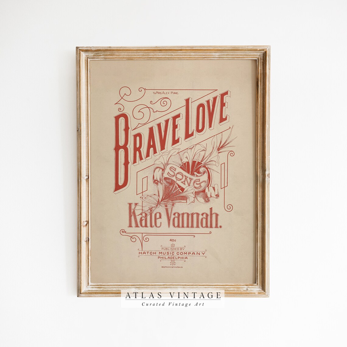 Brave Love Song Vintage Sheet Music Cover by Kate Vannah Poster