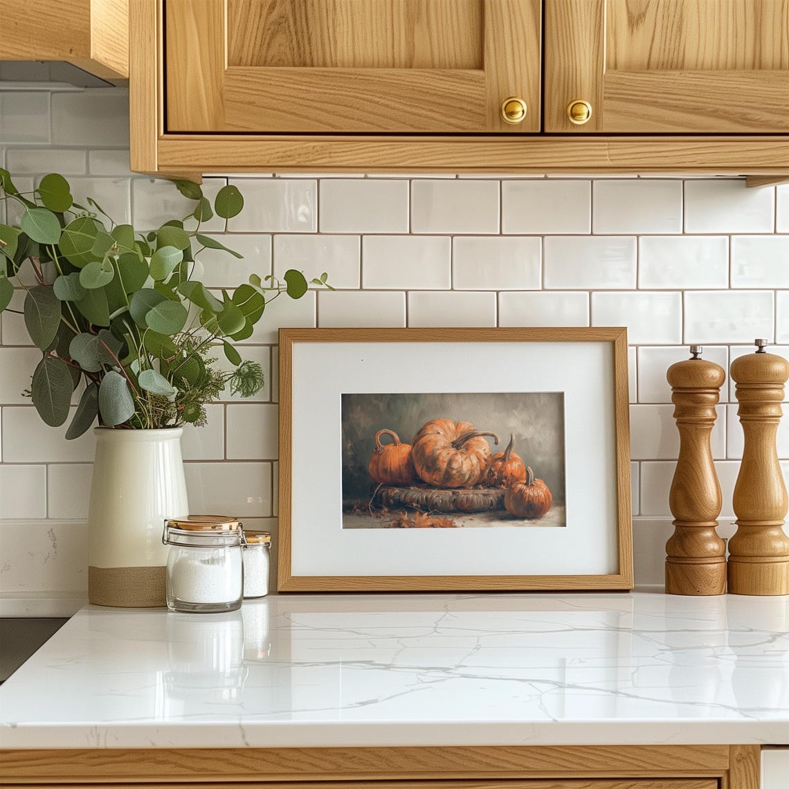 Rustic Pumpkin Still Life Painting Four Orange Pumpkins Poster - Image 2