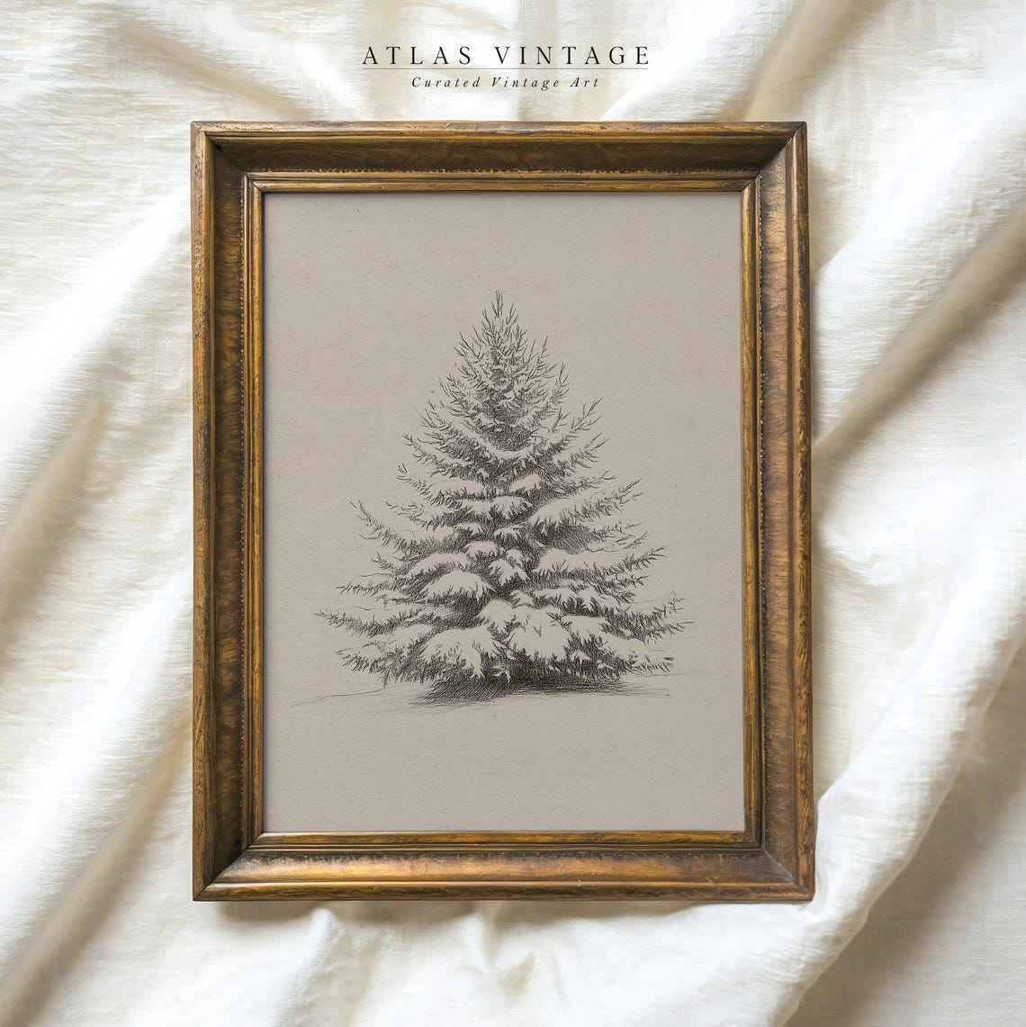 Snow Covered Pine Tree Pencil Sketch Minimal Winter Drawing Poster - Image 3