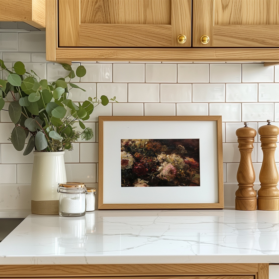 Moody Dark Fall Floral Oil Painting Rich Autumn Blossoms Art Poster - Image 6