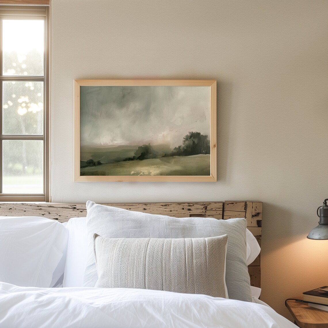 Moody Dark Green Landscape Vintage Country Field and Trees Art Poster - Image 8