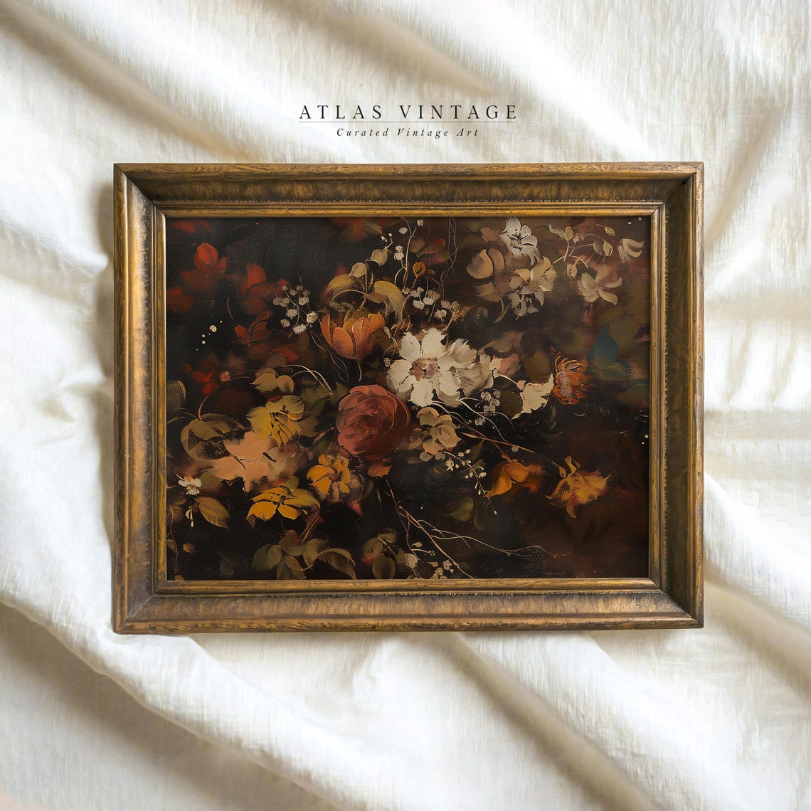 Dark Moody Autumn Floral Still Life Rich Fall Blooms Art Poster