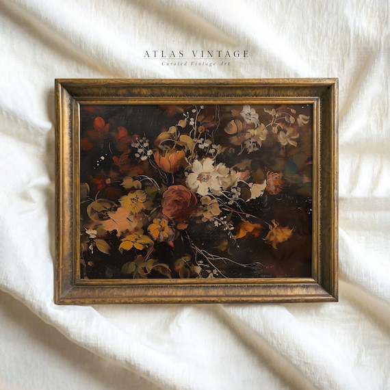 Dark Moody Autumn Floral Still Life Rich Fall Blooms Art Poster