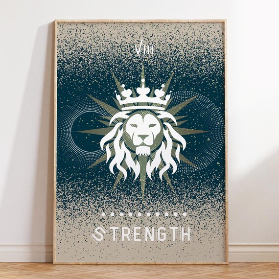 Strength Tarot Card Astrology Poster Grimoire Zodiac Print Pagan Decor Celestial Arcane Indie Room Spiritual Preppy Wall Art Gift