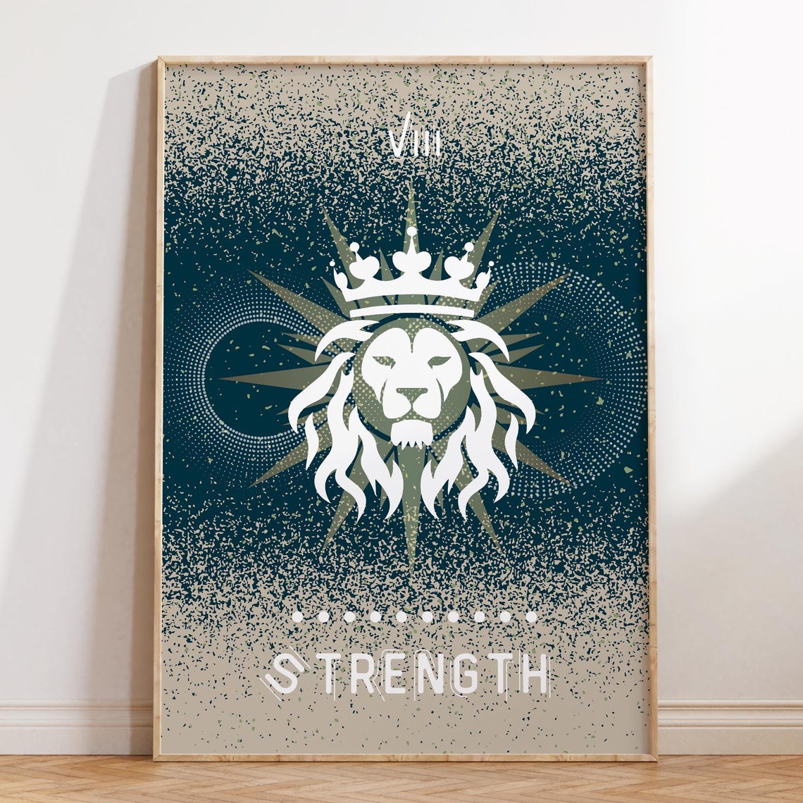 Strength Tarot Card Crowned Lion Celestial Cosmic Art Poster