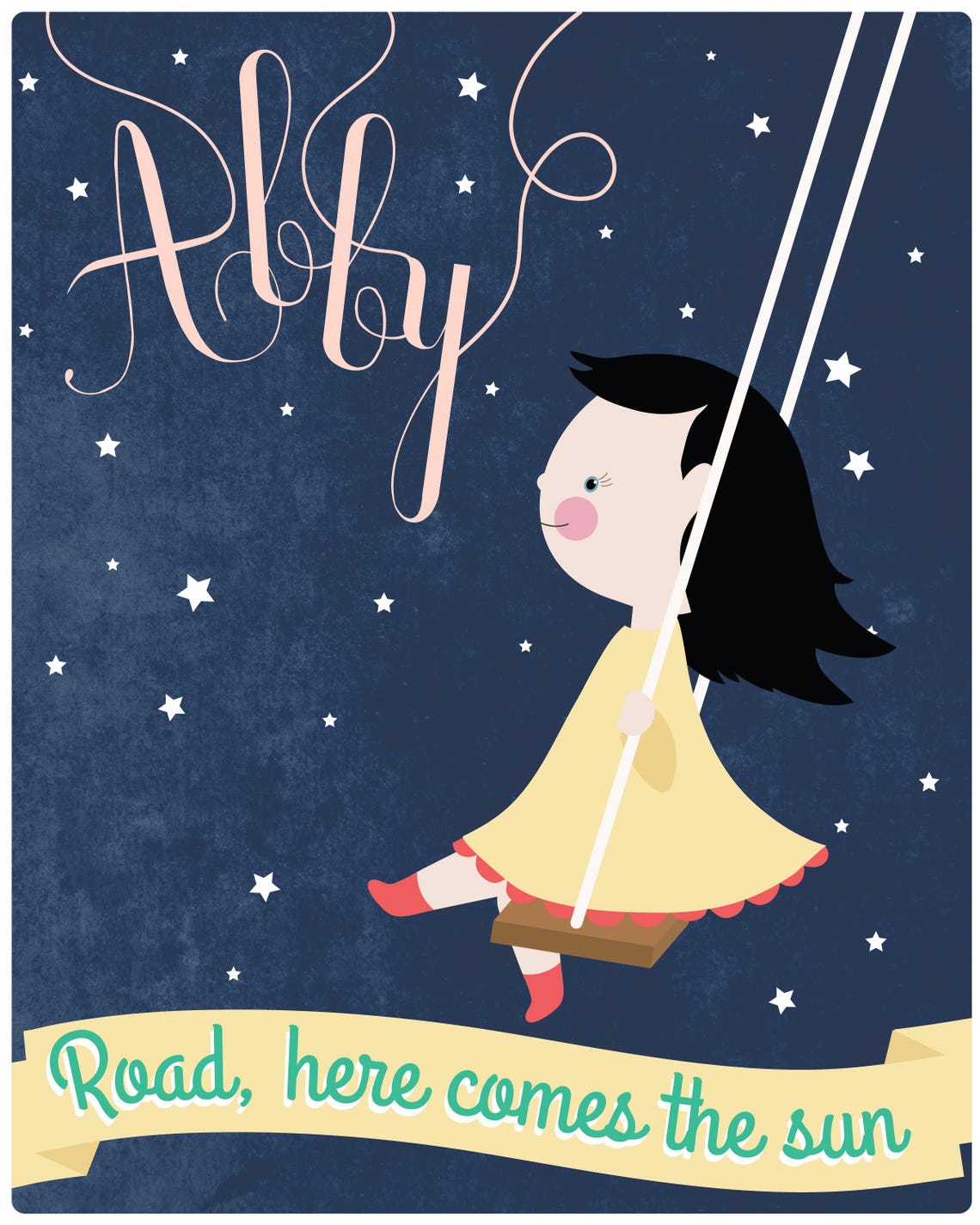 Personalized Girl on Swing Starry Night Nursery Decor Poster - Image 2