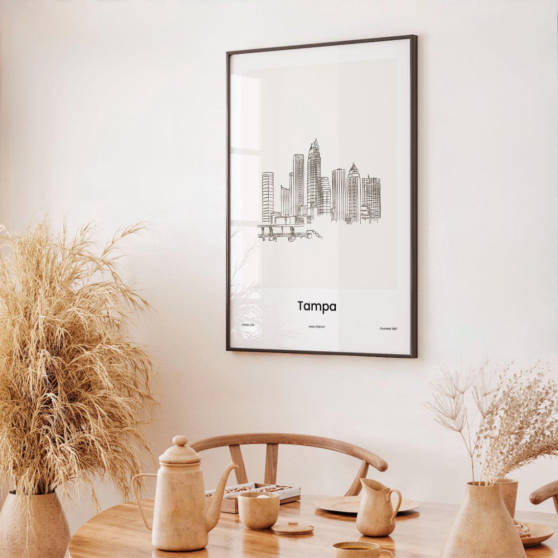 Tampa Florida Downtown Skyline Minimalist Line Drawing Art Poster - Image 3