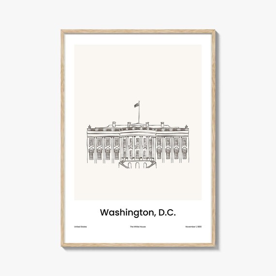 Washington DC White House Minimal Line Art Landmark Sketch Poster