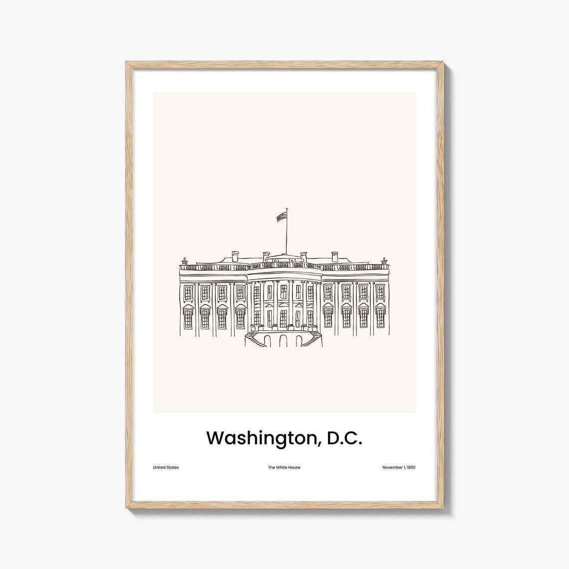 Washington DC White House Minimal Line Art Landmark Sketch Poster