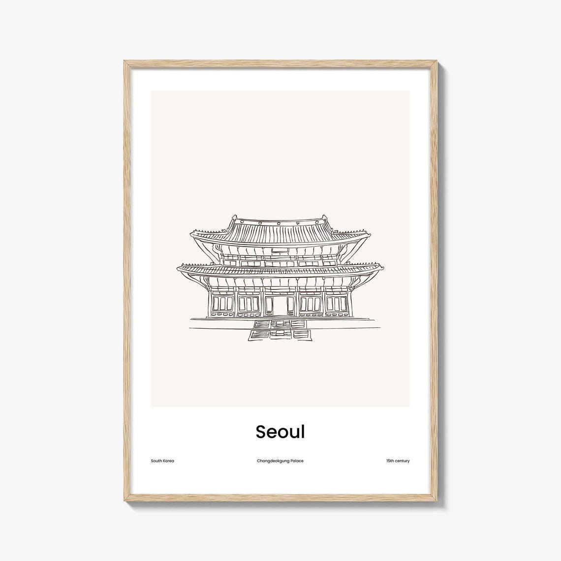 Seoul South Korea Changdeokgung Palace One Line Drawing Poster