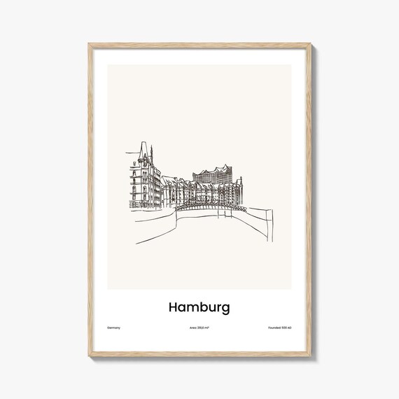 Hamburg Germany Elbphilharmonie One Line Skyline Travel Art Poster