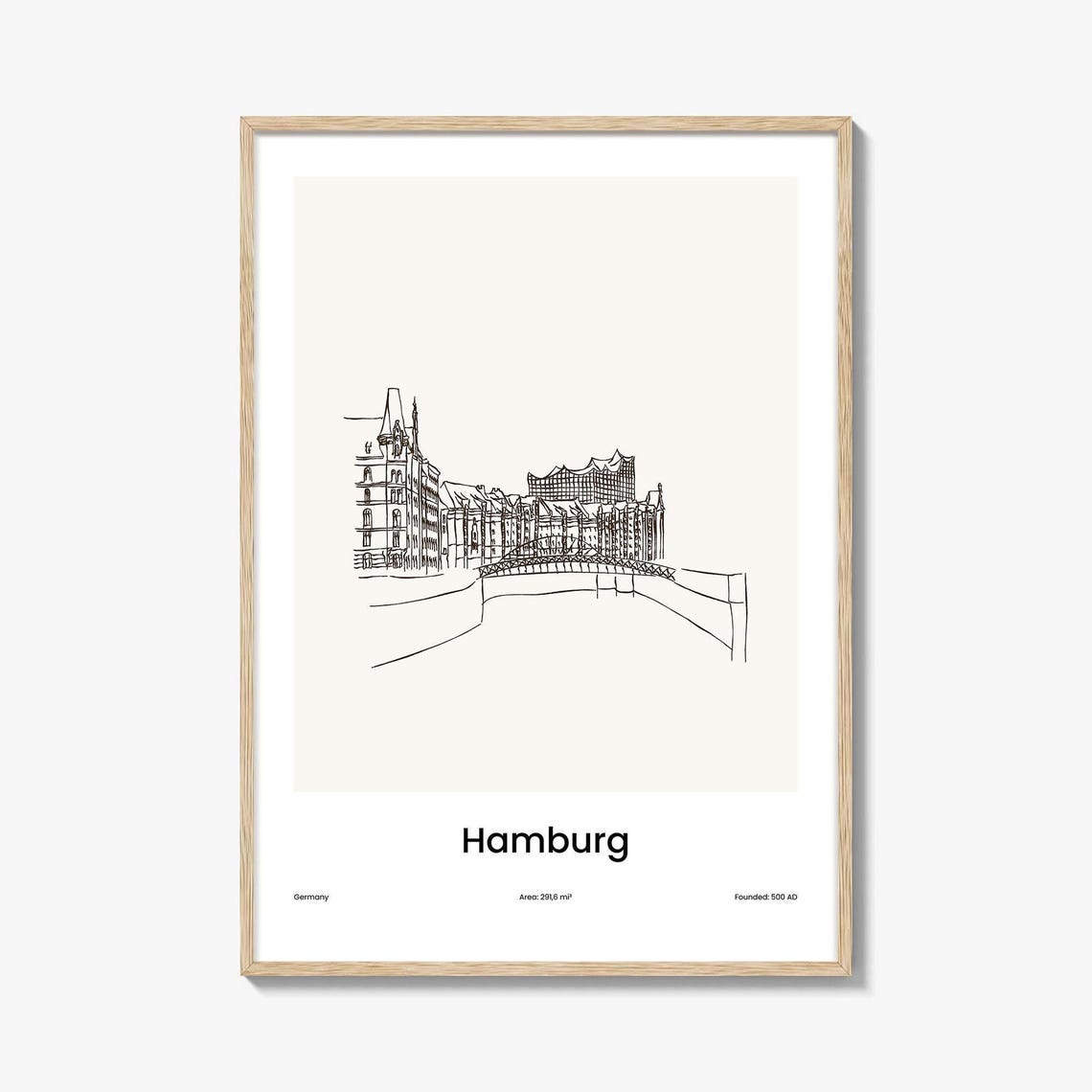 Hamburg Germany Elbphilharmonie One Line Skyline Travel Art Poster